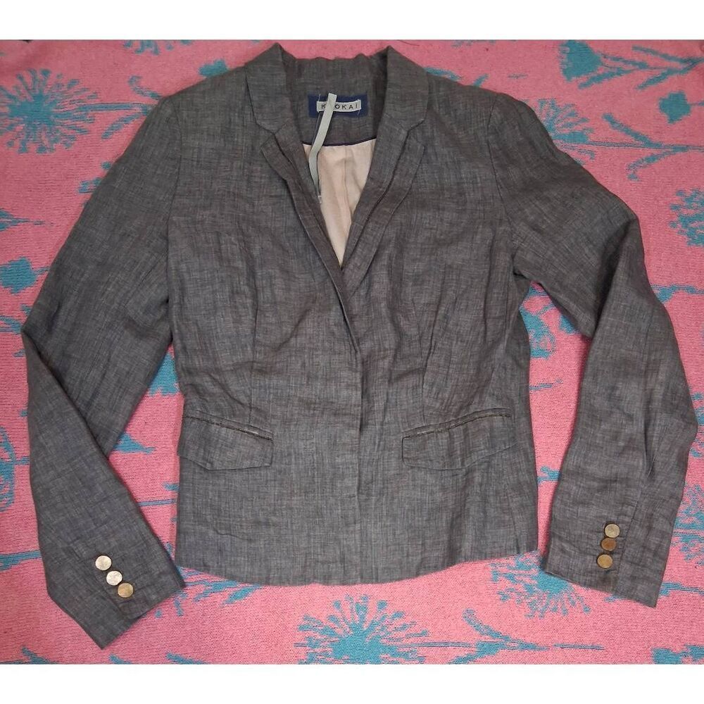 Kookai womens eu size 34 usa xsmall 100% linen blazer taupe gray neutral